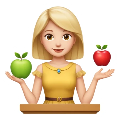 female speaker at an event standing at a clear podium, confident expression, apple style emoji sticker