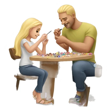 blonde daughter paints blonde dad's nails sticker