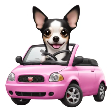 Black and white Chihuahua driving pink Fiat sticker