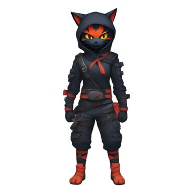 Edgy Shy Anthro Ninja cool pretty dark Litten-Pokémon-cat-fursona-animal techwear sticker