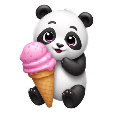 Pink panda with ice cream and a cute bow sticker