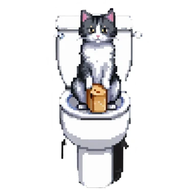 A cat in the form of a baguette sitting on a toilet sticker