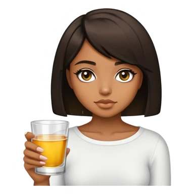 light brown hair girl with short bob no bangs with a shot of tequila wearing black sticker