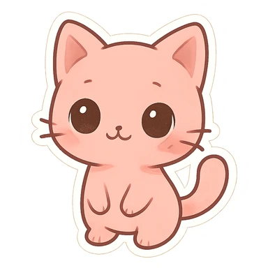 chibi cat, pink, standing, same style as reference, big eyes, cute, sticker style sticker