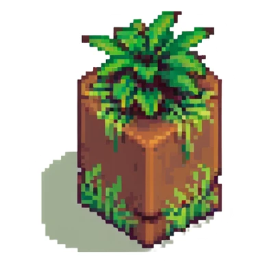 Minecraft grass block, square shape, brown and green, smooth, isometric sticker