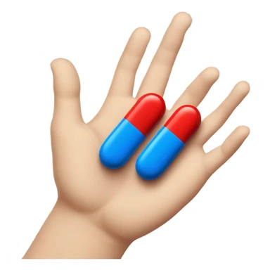 A red pill in one hand and a blue pill in another hand sticker
