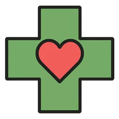 green cross with a heart in the center, signifying healing and compassion sticker