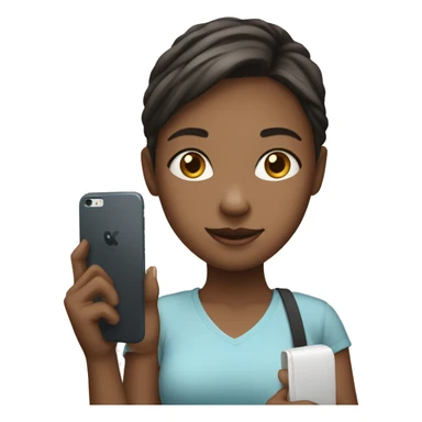 a girl with a phone in her hands with light skin sticker