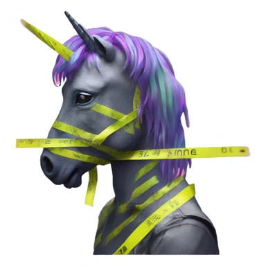 .Zombie_ Vaporwave black holographic oilslick zombie unicorn yellow caution tape sticker