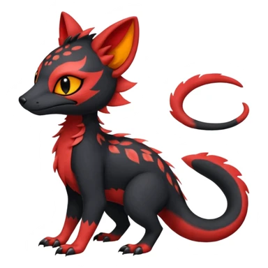 Rare realistic cute gothic Salandit-Litten-Quilava-Genet-species-Fakemon-hybrid-creature, with fiery markings, full body sticker