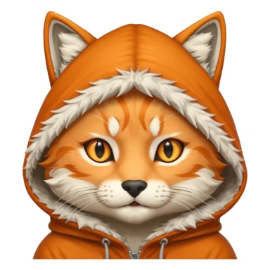 The emoji orange cat with a emoji wolf's hood on its head
 sticker