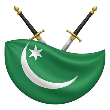 hazara flag, green background, half moon emblem in top right corner with one sword crossing. sticker