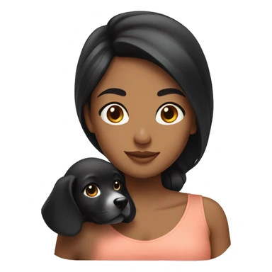 A women with black hair holding a pekignese puppy  sticker