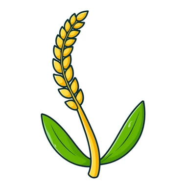 Golden wheat ear floating among green leaves and bright particles, spinning around an ethereal digestive system with soft light texture, while subtle cleansing waves pass through the air like a purifying spell sticker