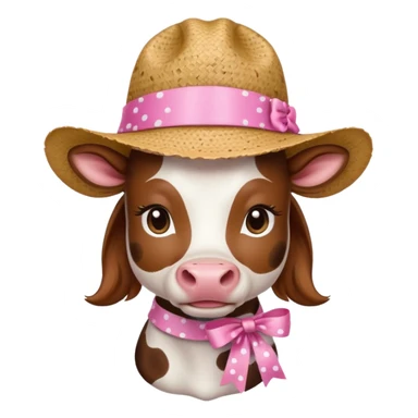 Girl cow with pink ribbon and a cute straw hat sticker