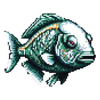 cod fish head, pixel art style, simple and blocky sticker