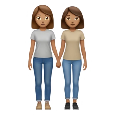 based on emoji style, two people walking together, They are not holding hands. one is brown-haired woman, wearing a shirt,  Another one is a non-binary person, wearing t shirt and jeans, and the second person doesn't have anything on their hands.  sticker