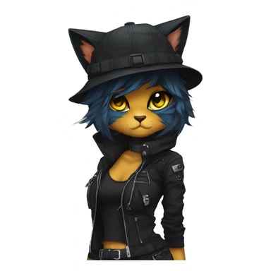 Edgy Beautiful Cool Anthro dark cat-fursona punk techwear and hat sticker