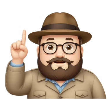 Fat bearded nerd wearing fedora hat pointing up to the sky with finger sticker
