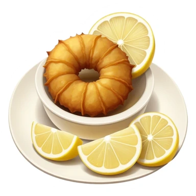 Fried kalamari Greek snack with a slice of lemon on the side sticker