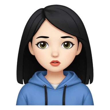 A bit white,has black hair and eyes, hush cut hair, has cute makeup, baggy clothes sticker