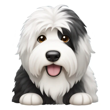 Old English sheepdog with a half and half face like a black (right side) and white (left side) cookie sticker