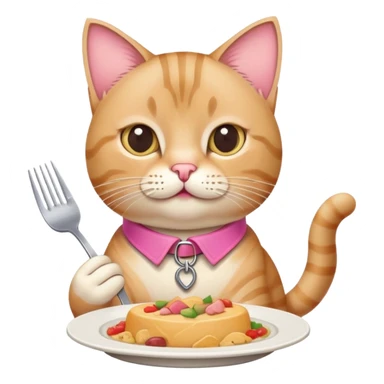 beige tabby cat eating dinner sticker