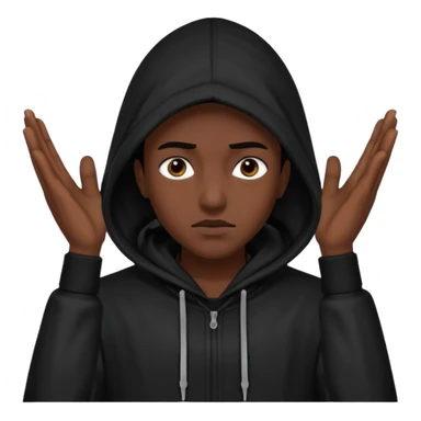 🥷🏽: inspire toi de cet emoji faisant en sorte qu’il est les mains sur les deux côtés de la tête et garde sa cagoule noir avec uniquement ses yeux apparent sticker