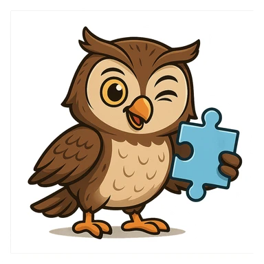 a clever bird named Coocoo, winking and holding a puzzle piece, symbolizing cleverness and problem-solving sticker