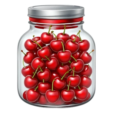 Realistic glass jar with silver metallic lid filled with maraschino cherries inside of it. sticker