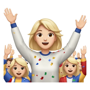 face with hands raised, confetti in the air, cheering at a parade sticker