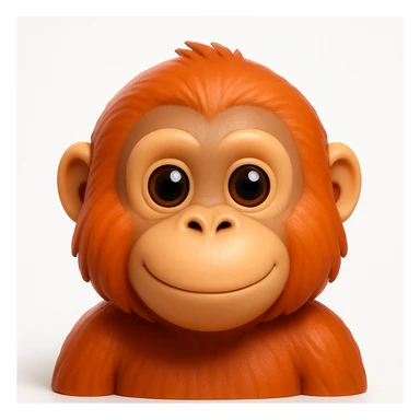 3D rendered emoji-style illustration, glossy plastic-like materials, soft ambient occlusion, rounded forms, high-detail textures, clean white background, Apple emoji aesthetic, subsurface scattering on skin, vibrant saturated colors, cute proportions with large expressive eyes, studio lighting with soft shadows, orangoutang  sticker
