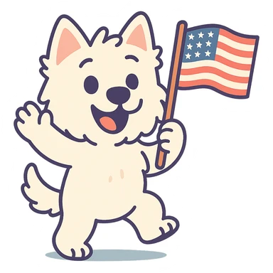 Westie dog waving a US flag, pastel toon cartoon style sticker