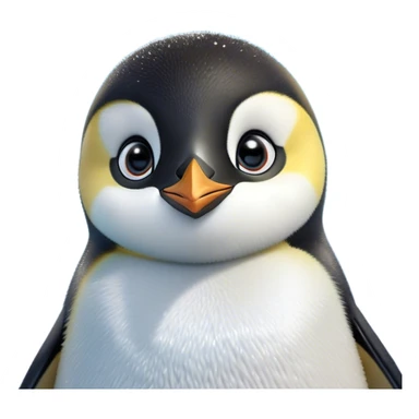 Cinematic Cute Emperor Penguin Portrait Emoji, Head tilted playfully and inquisitively, with glossy, pristine plumage accented by a bright beak and round, sparkling eyes filled with curiosity, Simplified yet irresistibly adorable features, highly detailed, glowing with a warm, friendly icy glow, high shine, affectionate and lively, stylized with a touch of whimsical charm, bright and endearing, soft glowing outline, capturing the essence of a mischievous yet loving penguin that feels like it could slide out of the screen into your arms! sticker