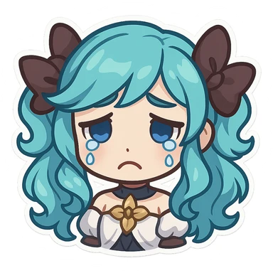 Gwen from League of Legends as a chibi emote, sad expression sticker