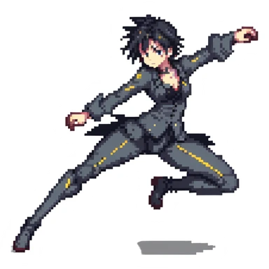 anime character in pixel art style with dramatic pose and action lines sticker