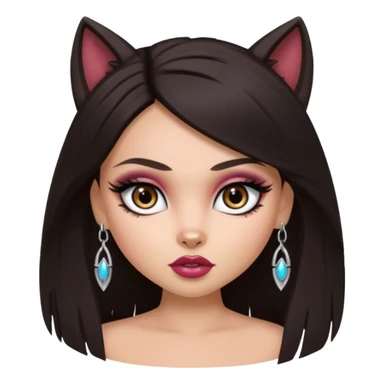 pretty bratz baddie, pretty eyes, pretty makeup, long wolf cut, dark hair sticker
