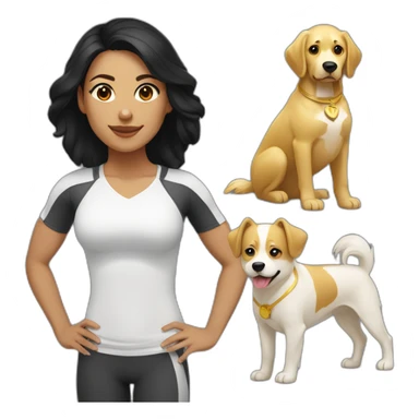 crossfit woman with black hair, white and doing lowering. And a golden dog at her side sticker