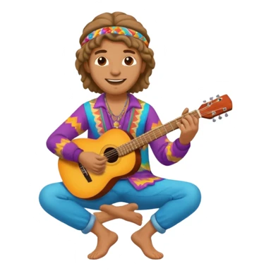 Smiling hippy playing guitar with colorful clothes.



























 sticker