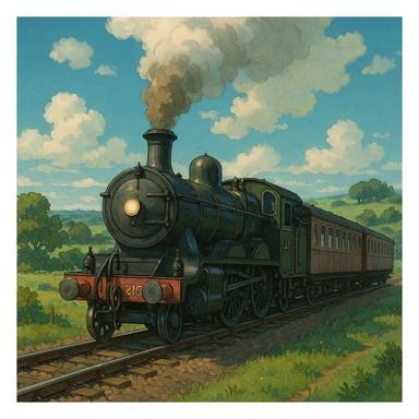 classic train, ghibli style sticker