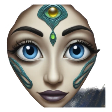 Alien in Aladdin style, oil paint, UFO eyes, intricate lips, closeup portrait, beautiful, desirable, logical, Christian, Arabic sticker