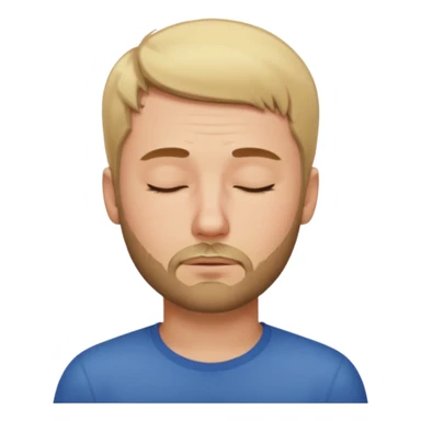 A man with short blond hair hair and a short brown  beard making a weary face with eyes closed sticker