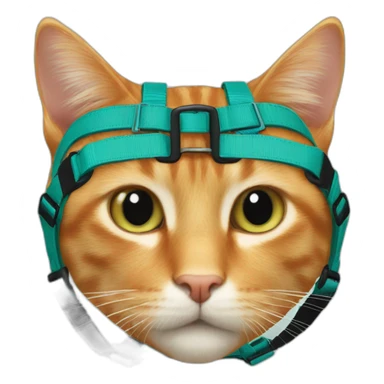 ginger cat with a teal colored harness with black buckles sticker