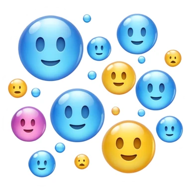 3D iPhone style emoji of free-floating bubbles, scattered randomly in the air, translucent and shiny, various sizes, not contained in any circle, isolated on white background, soft shadows, high detail, NO FACE sticker