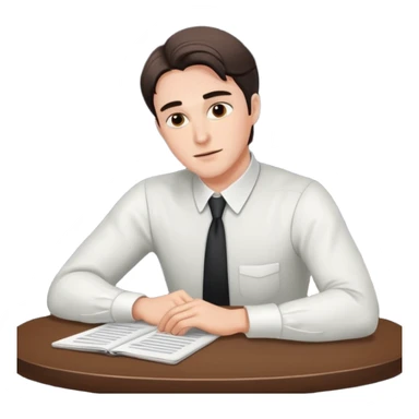man at table, theatrical dramatic posture, working hard sticker
