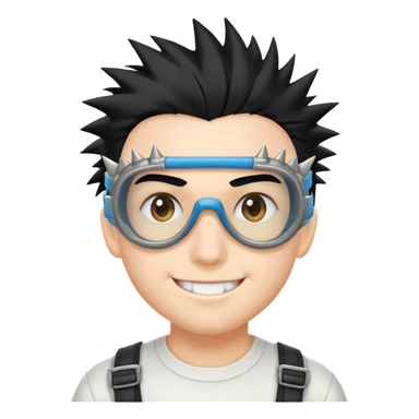 A smirk with braces, goggles, and spikey black hair sticker
