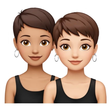 Puerto Rican fair skin straight brown pixie cut hair with hoop earrings make up and my best friend brown  colored pixie cut with jewelry and makeup on her face besties side-by-side wearing black  sticker