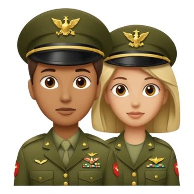 one emoji (female) wearing Army combat uniform and a second emoji (male) wearing the army green service uniform sticker