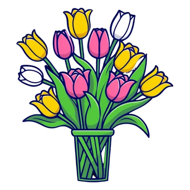 spring flower bouquet with colorful tulips and roses sticker
