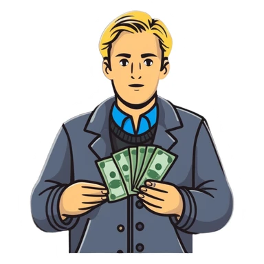 Nikolai Astrup, Norwegian politician, holding a pack of money in his hand sticker